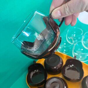 Vintage 'Melitta' Roly Poly Glass Mug - Brown Plastic Handled 'Heat Resistant'